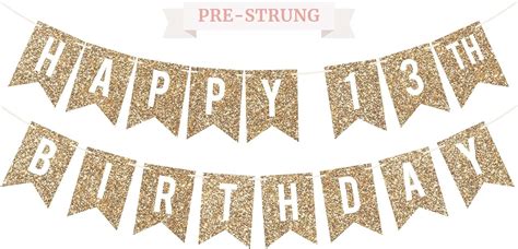 Amazon.com: Pre-Strung Happy 13th Birthday Banner - NO DIY - Gold ...