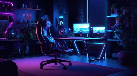 High Quality Background Photograph Of A Gaming Room Featuring 3d Rendered Computers And Chairs ...