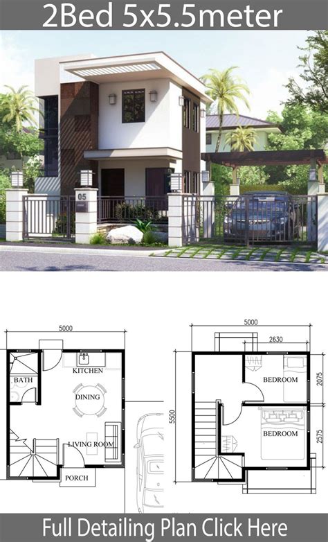 SMALL HOME DESIGN PLAN 5X5 5M WITH 2 BEDROOMS SMALL HOUSE | Small house design plans, Small ...