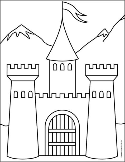 Easy How to Draw a Castle Tutorial Video & Castle Coloring Page