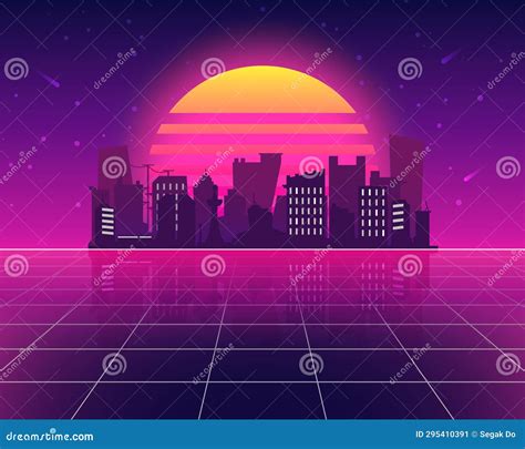 Vector Illustration of a Vintage Sunset Cityscape Landscape Stock Illustration - Illustration of ...