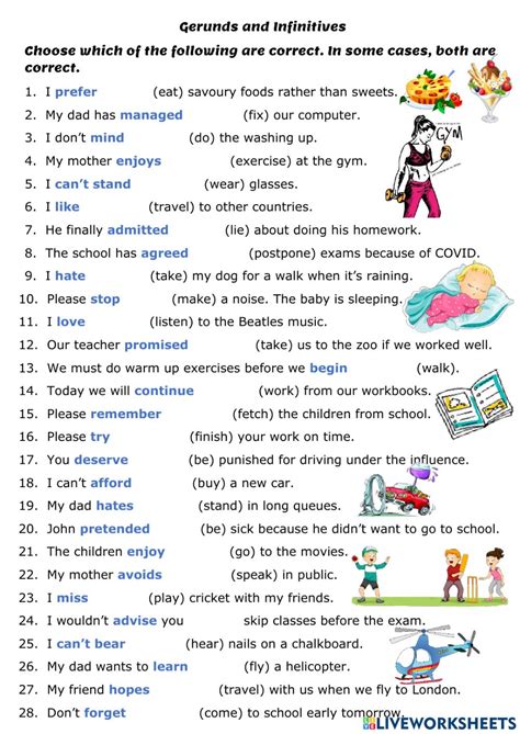 Gerund or Infinitive interactive worksheet for intermediate. You can do ...