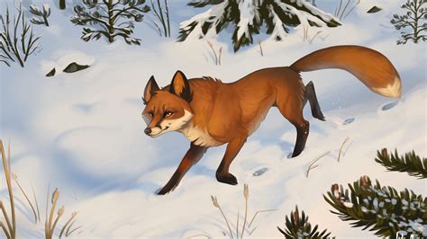 Download wallpaper 3840x2160 fox, snow, art, forest, winter 4k uhd 16:9 hd background