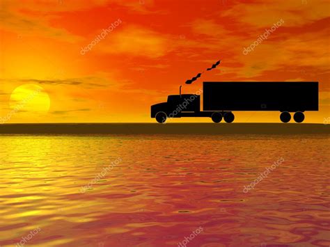 Sunset with truck silhouette — Stock Photo © goceristeski #1694417