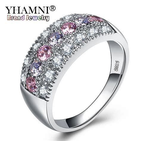 YHAMNI Original Real Solid 925 Silver Rings Luxury Fine Jewelry Multicolor Cubic Zircon Fashion ...