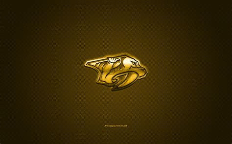 Download wallpapers Nashville Predators, American hockey club, NHL, yellow logo, yellow carbon ...