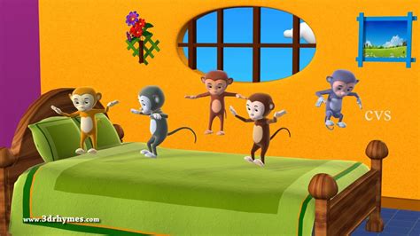 Five Little Monkeys Jumping on the bed - 3D Animation English Nursery rhyme for children ...