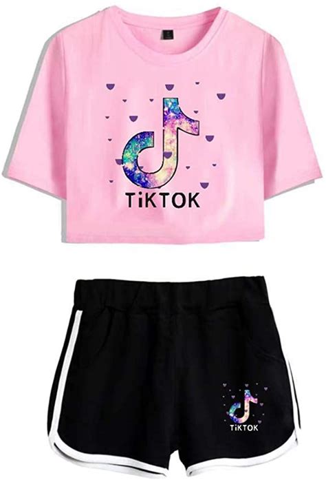 IIOGO Women's TIK Tok Fashion T-Shirt with Shorts 2pcs Set of Tracksuit Sportwear Suit for Girls ...