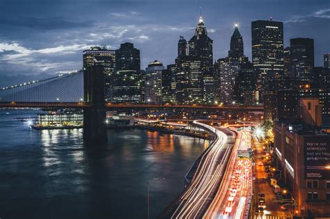 Wallpaper : lights, city, cityscape, night, reflection, skyline, skyscraper, evening, bridge ...