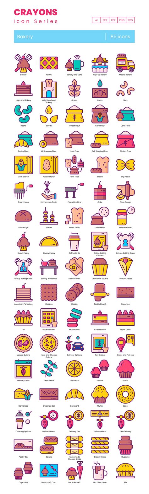 85 Bakery Icon Set - Flat Icons