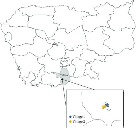 Villages 1 and 2 in Takeo, Cambodia. This map was created in R using ...