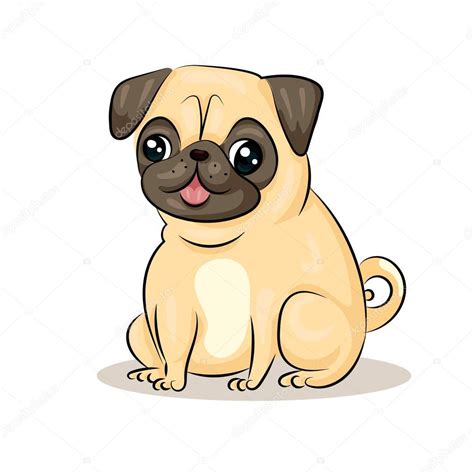 Animated: pug | Cartoon cute funny vector pug dog at the white background — Stock Vector ...