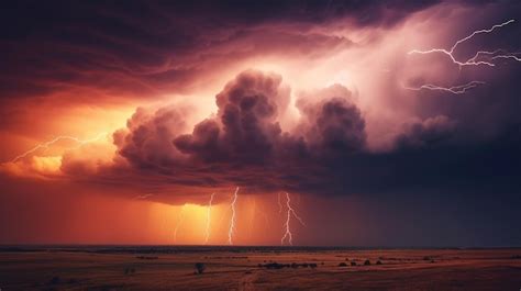 Premium AI Image | A stormy sky with multiple lightning strikes represents a severe storm ...