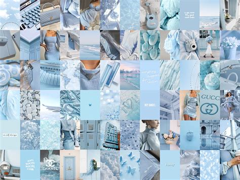 100 Baby Blue Pastel Collage Kit, Blue Pastel Wall Collage, Blue Aesthetic Wall Prints, Baby ...