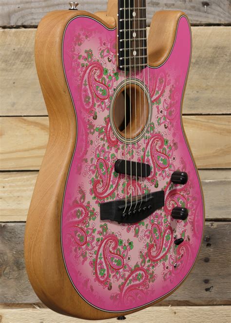 Fender American Acoustasonic Telecaster Acoustic/Electric Guitar Pink Paisley w/ Gigbag