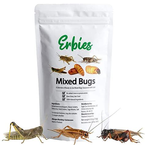 Erbies Edible Bugs Mixed Trail Mix, 15g Bag, Seasoned and Crunchy Insects, Crickets ...