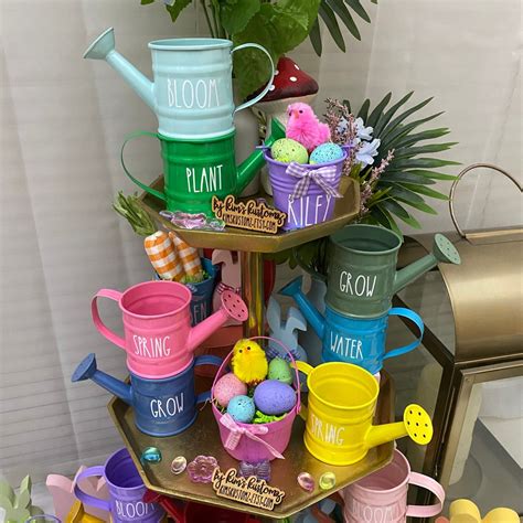 Mini Watering Can Garden Decor Spring Decor Shelf Sitters Spring Tiered Tray Tiered Tray Decor ...