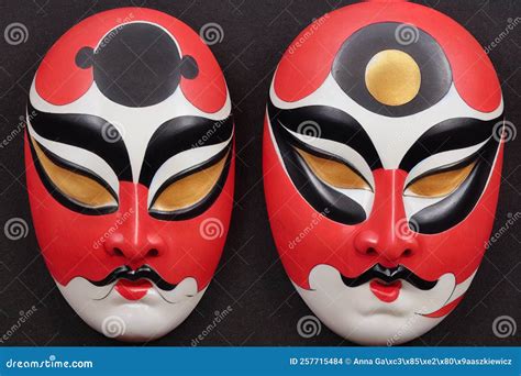 Painted Traditional Japanese Kabuki Theater Mask Made of Ceramic, Wood, Lacquer and Clay. Highly ...