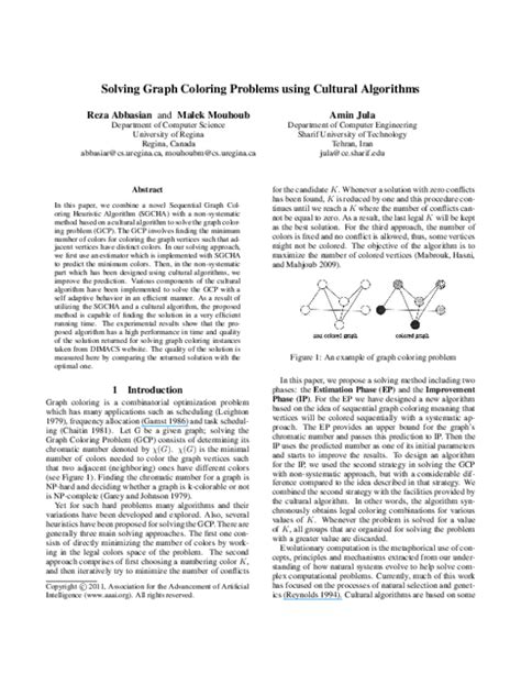 (PDF) Solving Graph Coloring Problems Using Cultural Algorithms | Malek Mouhoub - Academia.edu