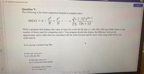 Solved Question V: The following is the series expansion | Chegg.com