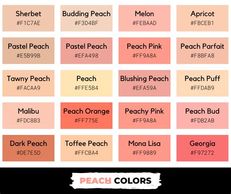 68 Shades of Peach Color with Names, Hex, RGB, & CMYK