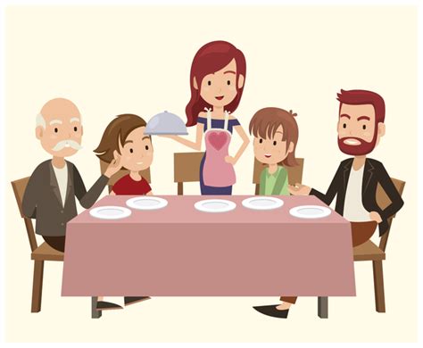 Family On Dinner Table 208236 Vector Art at Vecteezy