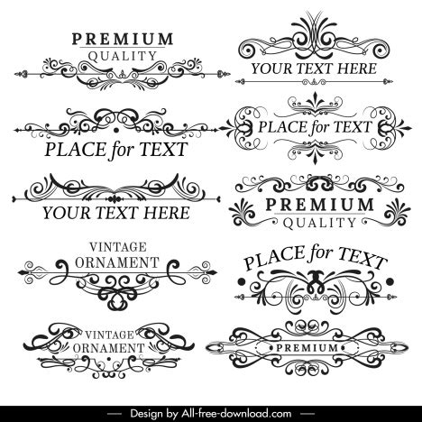 Vintage frames design elements classical symmetric curves lines vectors stock in format for free ...