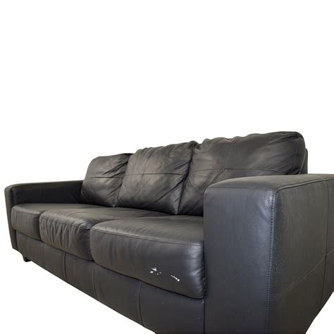 67% OFF - IKEA IKEA Black Leather Three-Cushion Sofa / Sofas