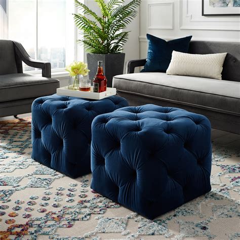 Custom Navy Blue Tufted Ottoman The Local Vault