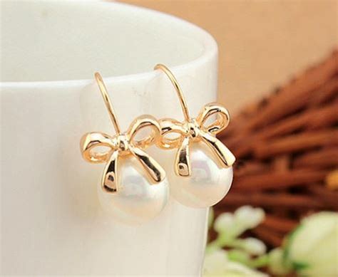 Golden Bow and Pearl Fashion Earrings - LilyFair Jewelry