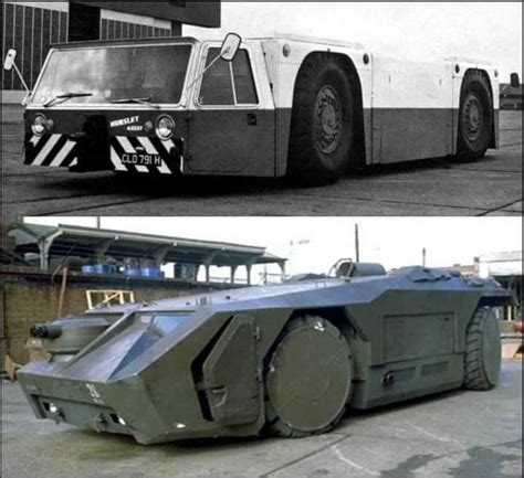 APC M577 from ALIENS movie (1986) was build over sn actual vehicle, the airplane towing tractor ...