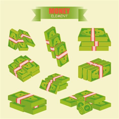 Premium Vector | Stack of dollar bills vector illustration set