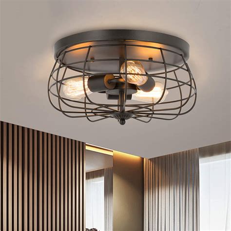 15.74" Metal Ceiling Light Cage Flush Mount Industrial Vintage Style 3 ...