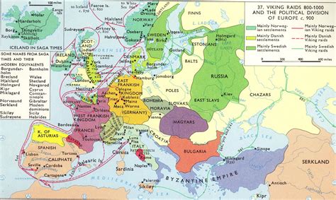 Viking raids between 800-1000 and political division of the Europe in year 900 : r/MapPorn