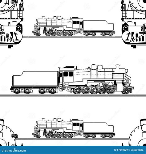 Seamless Pattern In The Form Of A Line Drawing Of A Steam Locomotive Stock Vector - Illustration ...