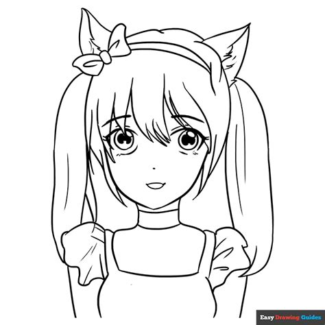 Anime Cat Girl Coloring Page | Easy Drawing Guides