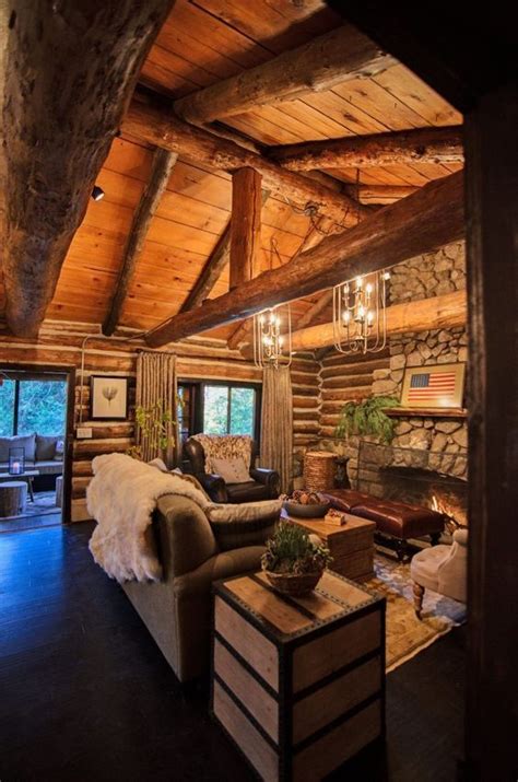 Custom log cabin with functional exposed log beams | Log home living, Cabin interior design, Log ...