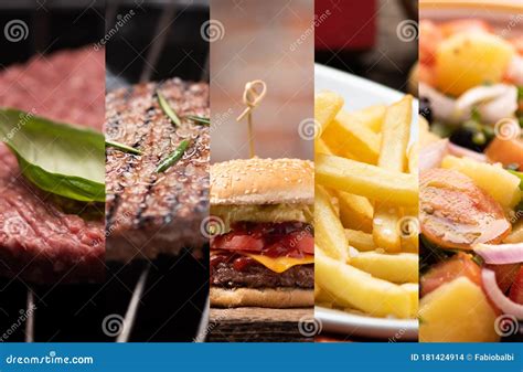 Fast Food Collage with Cheeseburger in Center Stock Photo - Image of breakfast, burger: 181424914