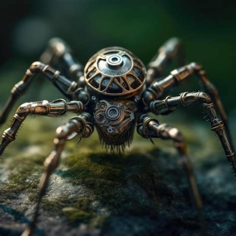 Premium AI Image | Spider macro photography of a steampunk spider in nature