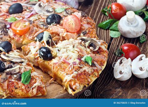 Pizza with Mushrooms and Cheese Stock Image - Image of delivery, black: 36270825