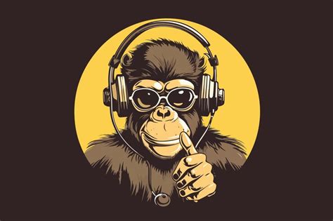 Premium Vector | Monkey with headphones vintage vector