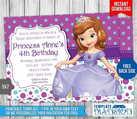 Sofia the First Invitation Templates sofia the First Birthday Invitation 4 by Templatemansion ...