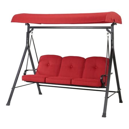 Mainstays Carson Creek 3-Seat Canopy Patio Swing with Red Cushions | EstoreInfo