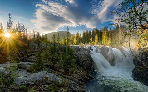 waterfall, Sunset, River, Forest, Sky, Nature, Landscape, Sun Rays ...