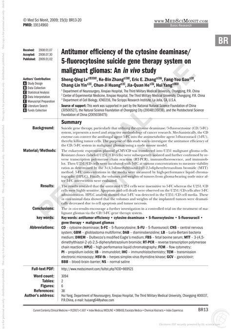 (PDF) Antitumor efficiency of the cytosine deaminase/5-fluorocytosine ...