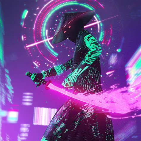 Neon Samurai Neon Cyberpunk Wallpaper 4k Man With Katana Images And | Images and Photos finder