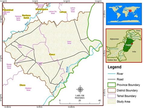 Study area map of district Kasur including tehsil Pattoki, Chunian,... | Download Scientific Diagram