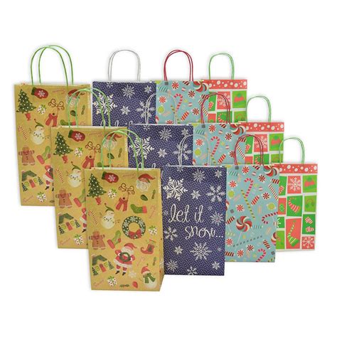 Christmas Medium Gift Bags White Kraft, 12 Pack ,Let it Snow - Walmart ...