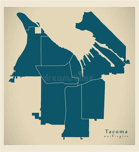 Modern City Map - Tacoma Washington City of the USA with Neighborhoods ...