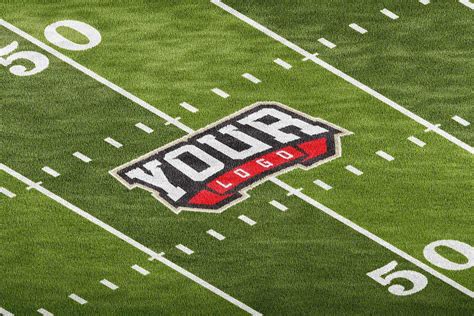 逼真足球场草地场景3D立体logo设计展示贴图psd样机模板 Football Field Photoshop Logo Mockup